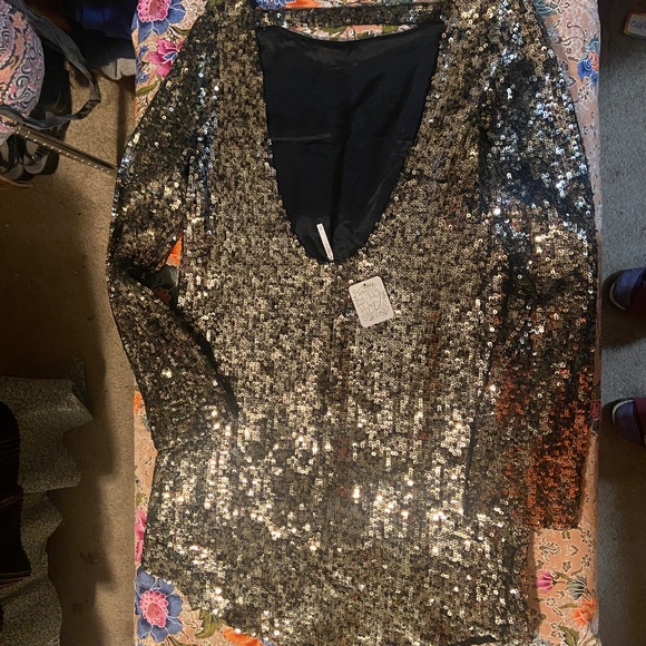 Backless free people sequin long sleeve mini dress XS - Picture 11 of 12